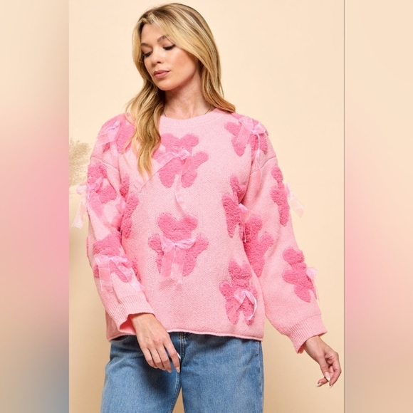Pink Floral Valentine's Day Women's Sweater - Picture 5 of 10